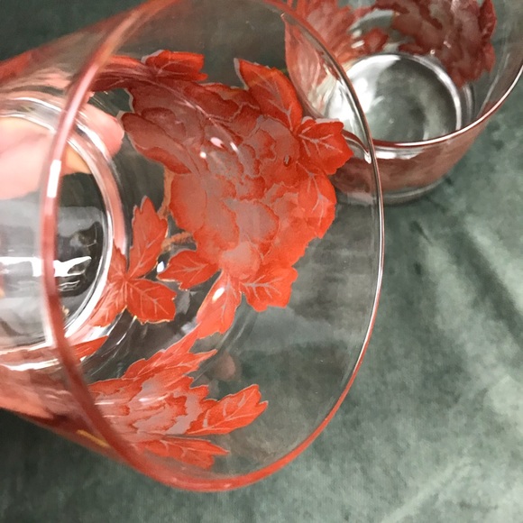 Retro Style Vintage Gold Trim Floral Design Old Fashioned Glasses Heavy Bottom - Picture 6 of 16